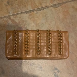 Tory Burch clutch brown leather gold hardware